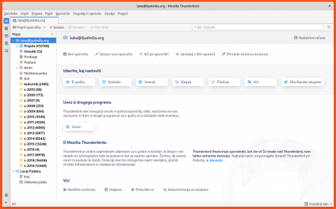Uvodni zaslon programa za elektronsko pošto Mozilla Thunderbird