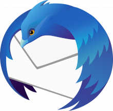 Ikona thunderbird aplikacije, ki je plava ptica ki nosi pismo.