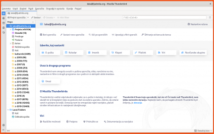 Uvodni zaslon programa za elektronsko pošto Mozilla Thunderbird